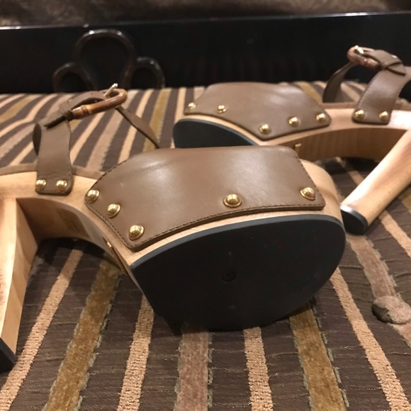 Gucci Brown Leather Nadege Wooden Platform Heels - Picture 6 of 8